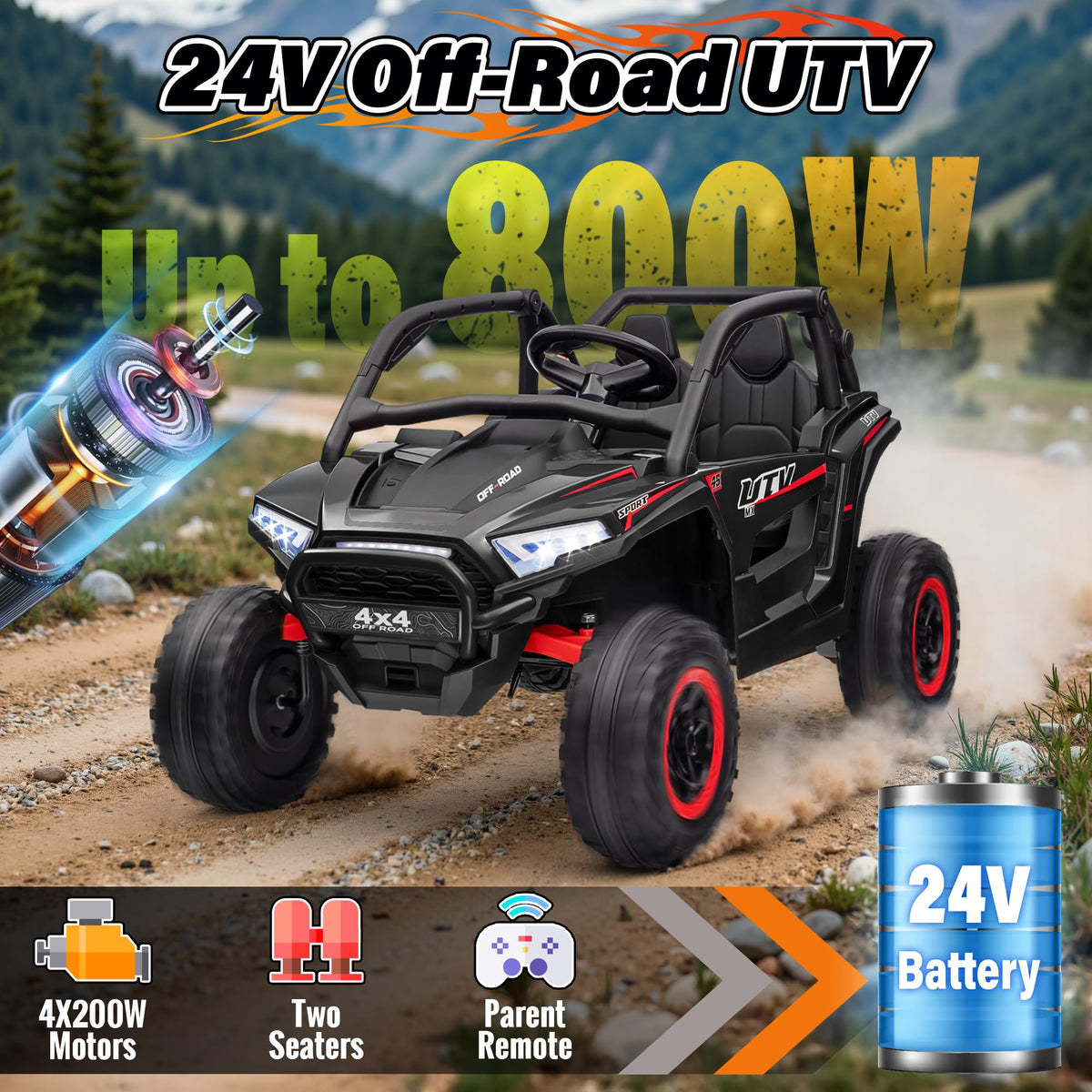 24V 2 Seater Off-Road UTV Ride on Car with Remote Control E989375