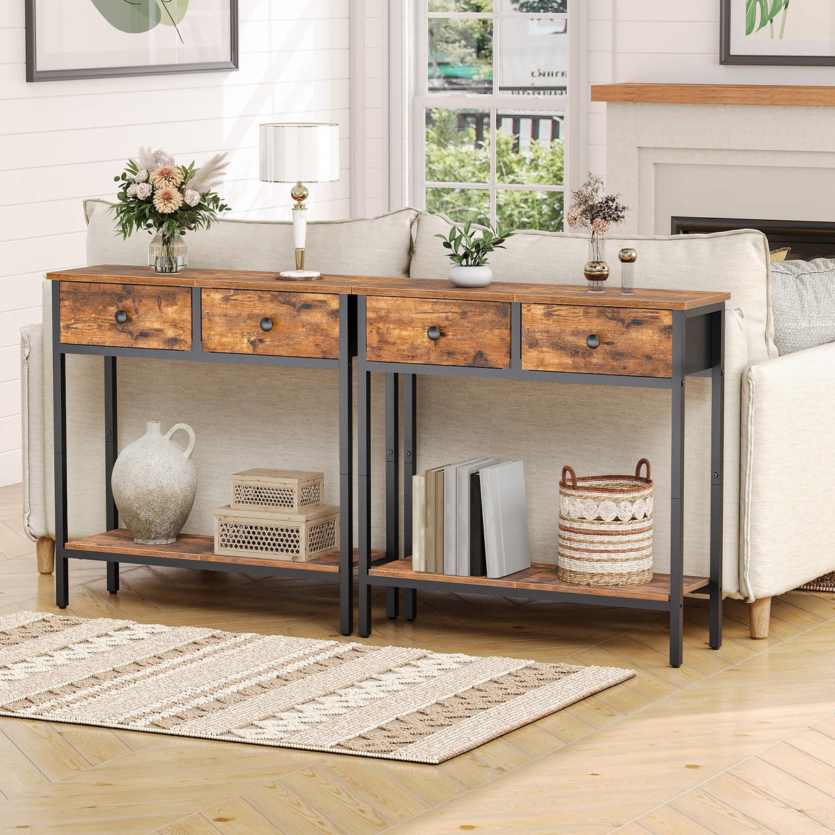 29.5" Narrow Console Table with 2 Fabric Drawers V599