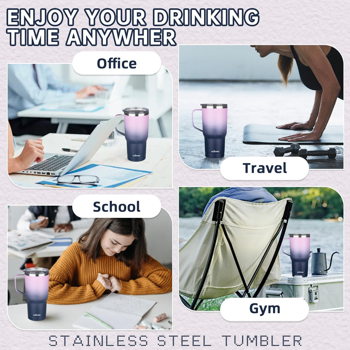 20 oz Insulated Stainless Steel Travel Mug with Handle Lid and Straw Z708