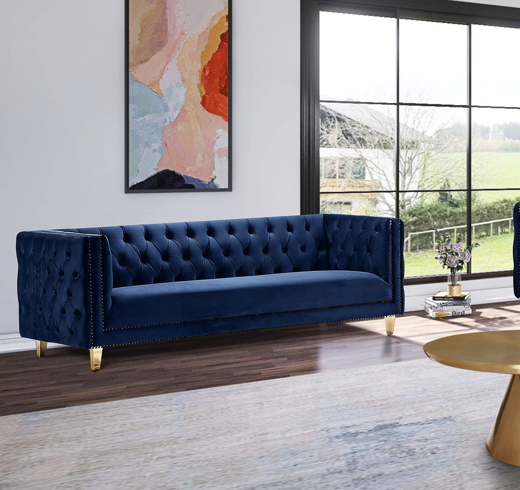Navy Velvet Sofa with Gold Nailhead Trim R827994