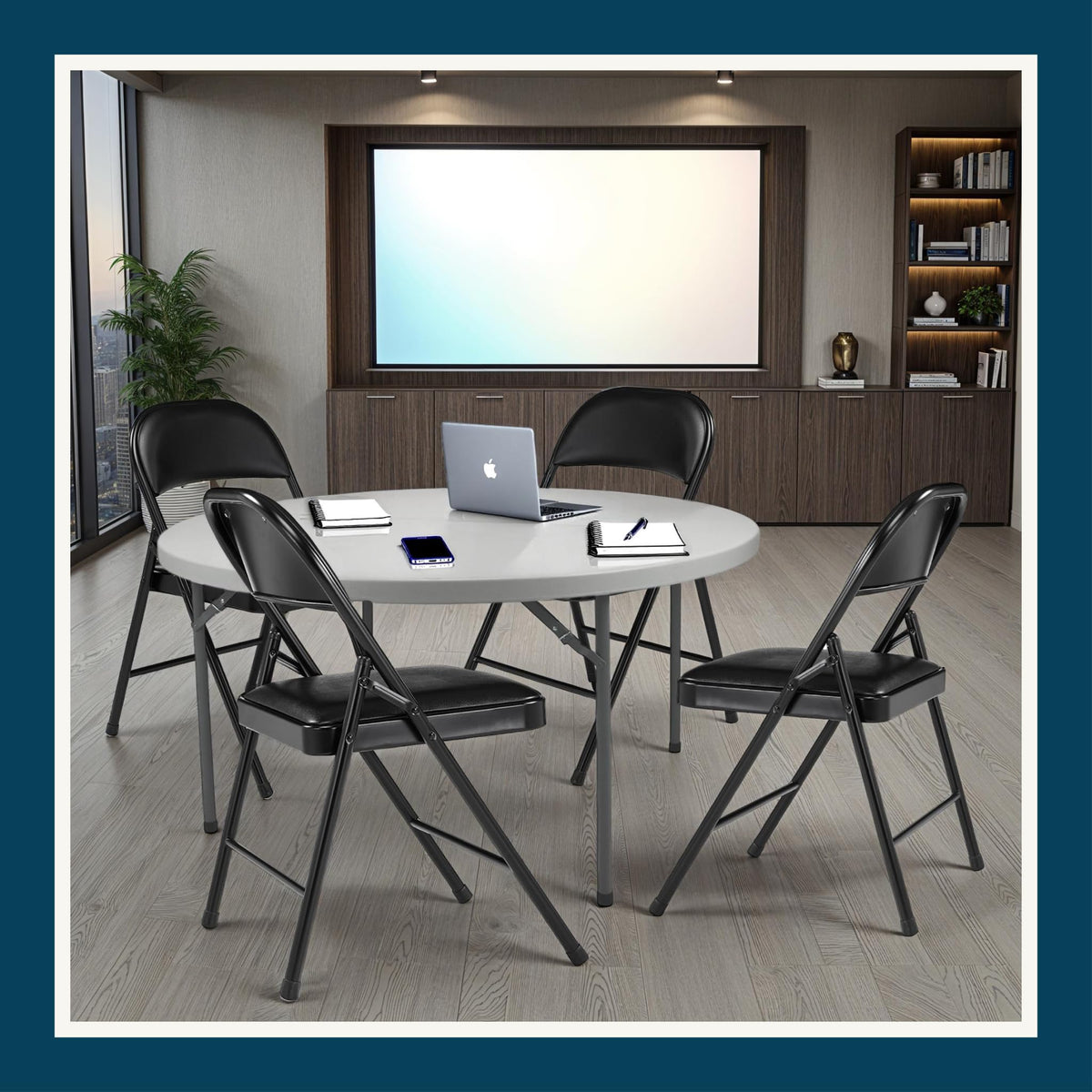 Black Vinyl Padded Steel Folding Chairs 4-Pack U601