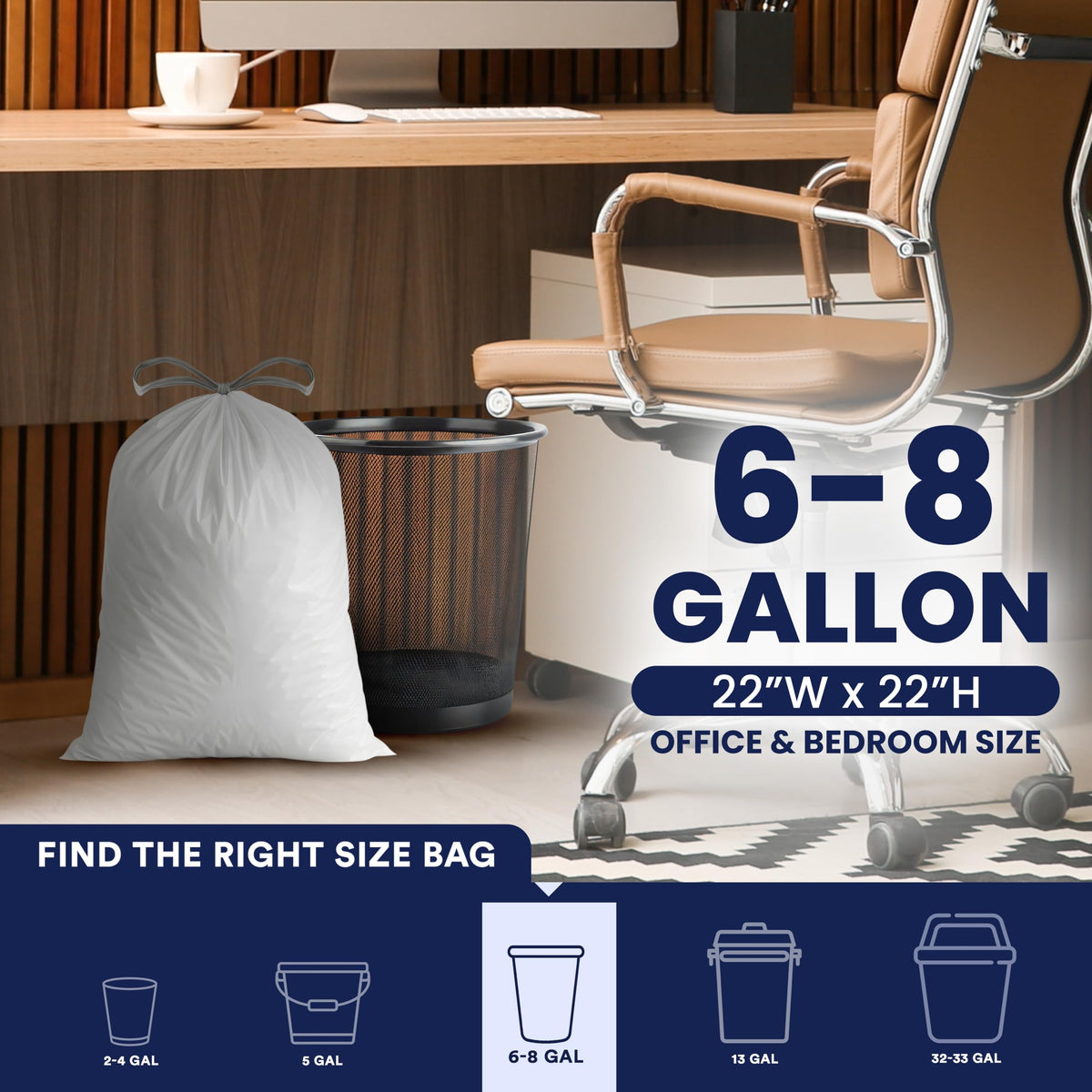 8 Gallon White Drawstring Trash Bags 200 Count Y90018