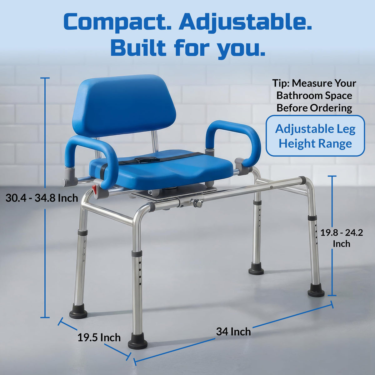 Blue Sliding Shower Chair Tub Transfer Bench with Swivel Seat R3741