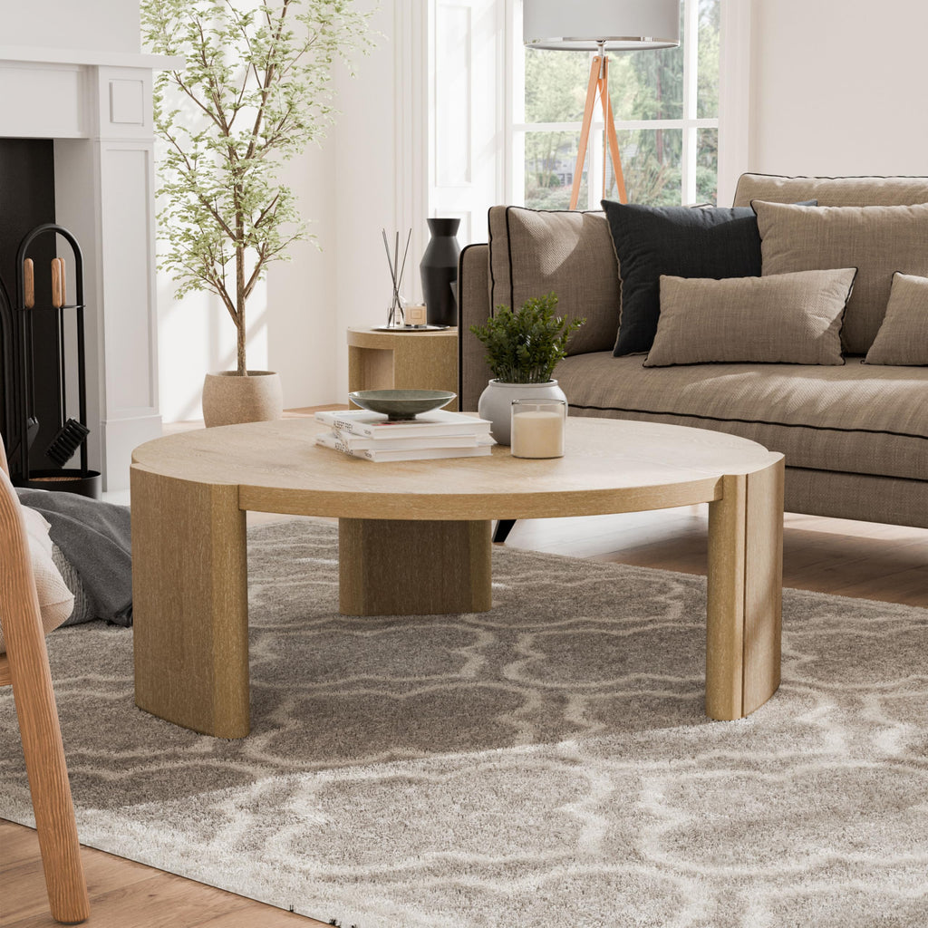 42” Round Oak Finish Wood Coffee Table H637000