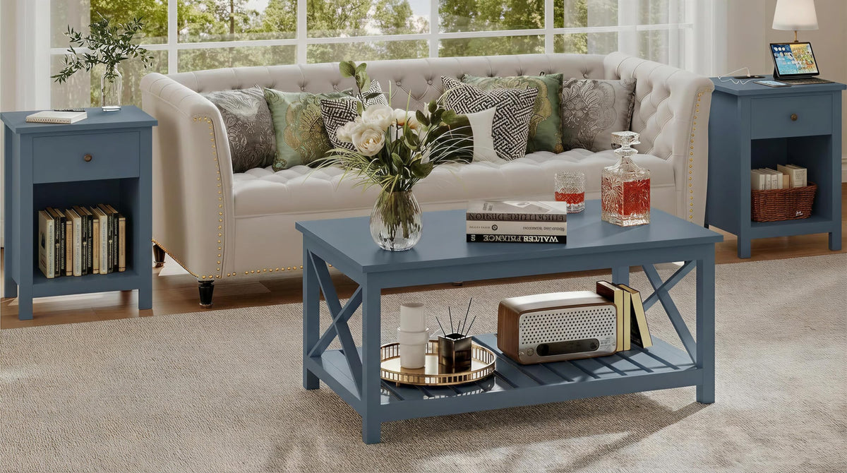 Farmhouse Nightstand with Charging Station Set of 2 O439480