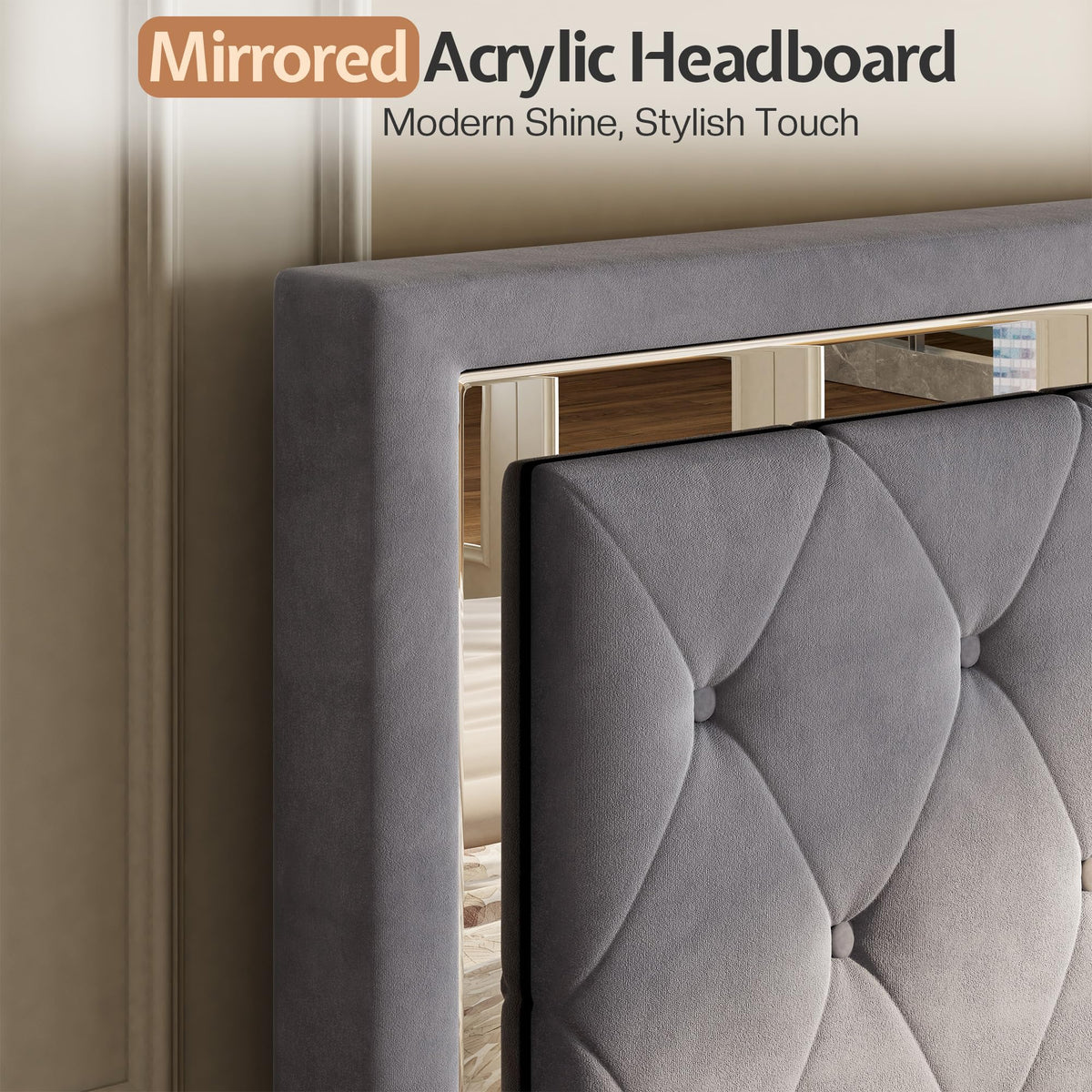 Full Velvet Upholstered Bed Frame with LED Lights Headboard J6155